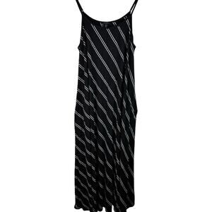 Tribal Black White Stripe Midi Dress Spaghetti Strap Rayon Stretch T6/XL